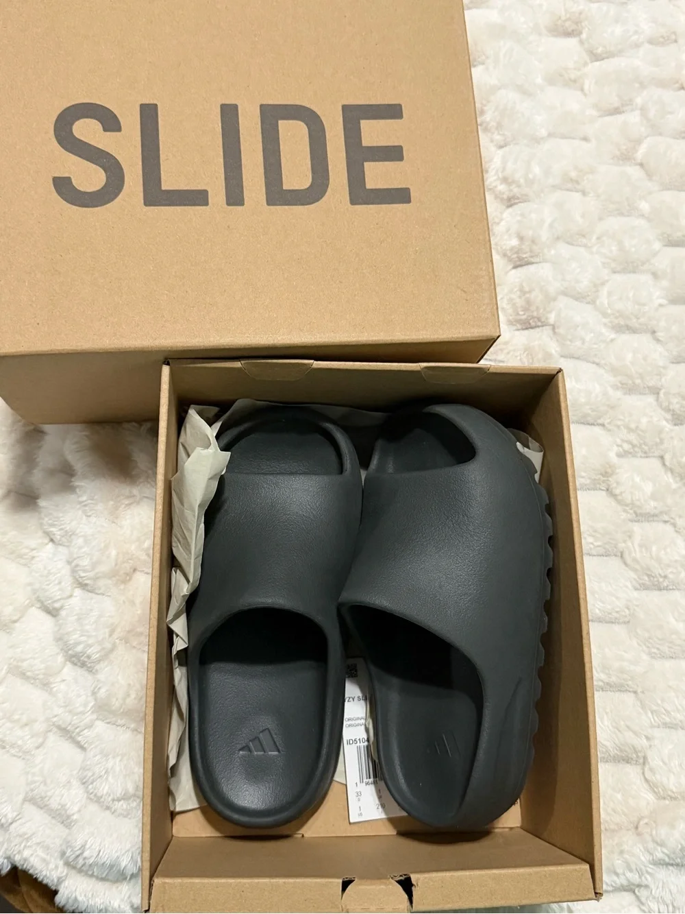 Adidas YZY Kids Black Slides Size 1